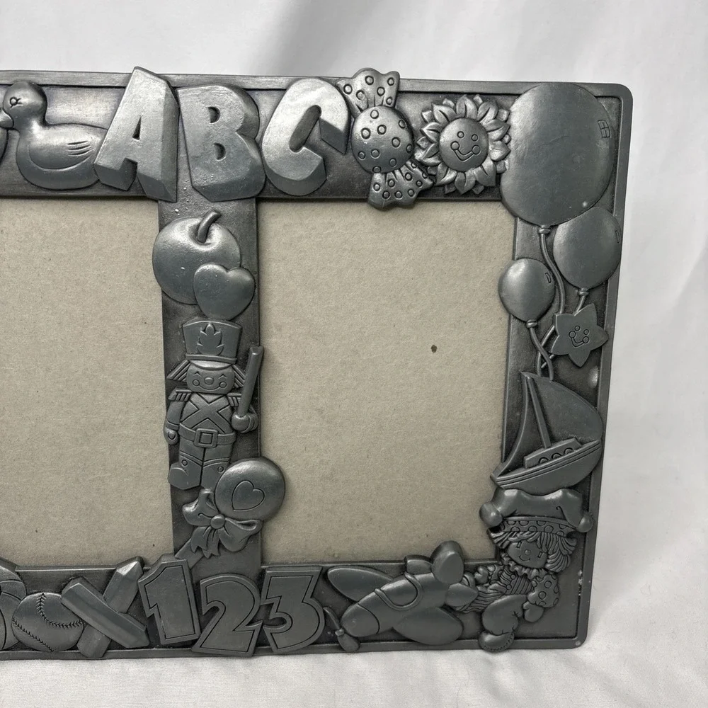 Pewter Metal Tabletop‎ Picture Frame Child Theme ABC 123 Nursery Silver 2 Slots